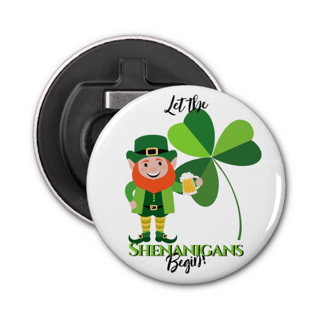 Shenanigans Leprechaun Shamrock St Patrick’s Day Bottle Opener (Front)