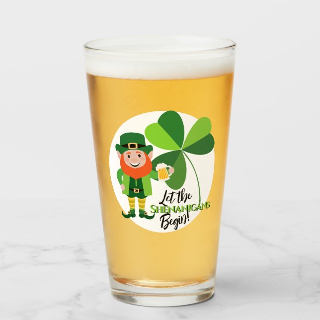 Shenanigans Leprechaun  Shamrock St Patrick’s Day Glass (Front Filled)