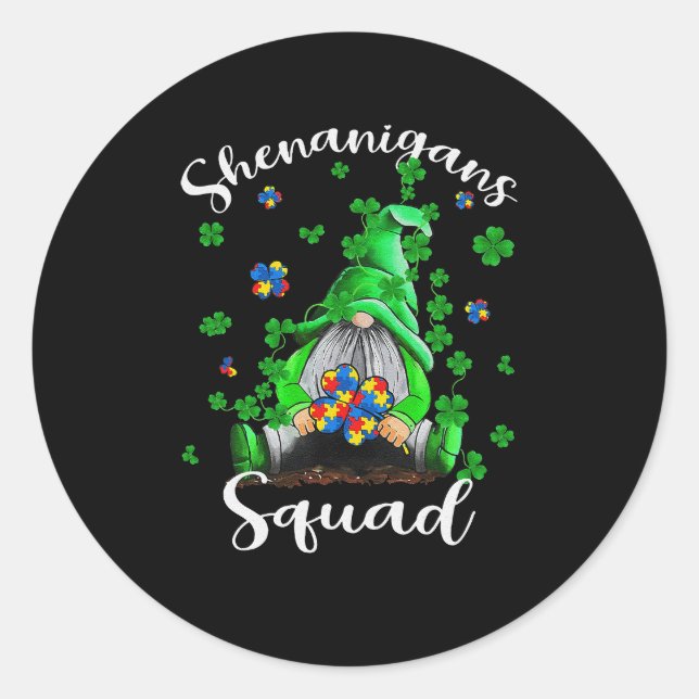Shenanigans Squad Gnomes Autism St Patrick's Day  Classic Round Sticker (Front)