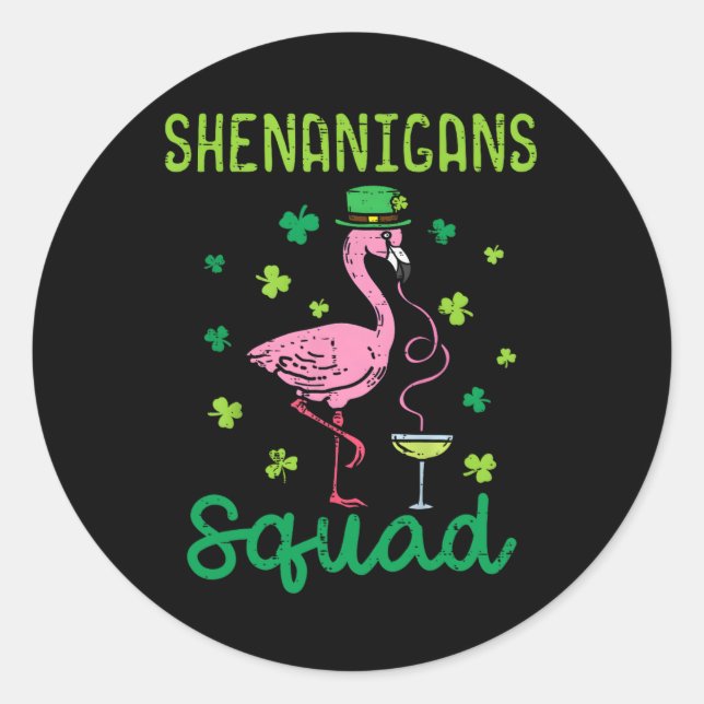 Shenanigans Squad Irish Flamingo St Patricks Day B Classic Round Sticker (Front)