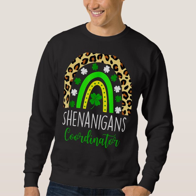 Shenanigans Squad Rainbow Leopard Print St Patrick Sweatshirt (Front)
