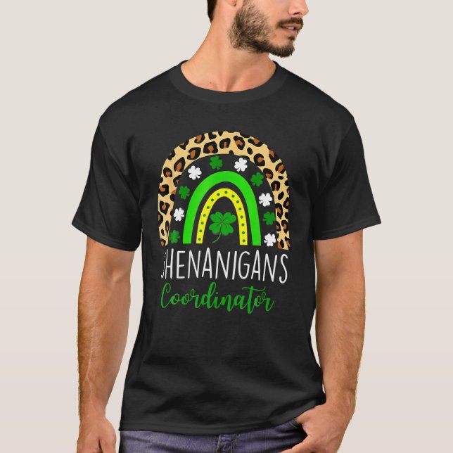 Shenanigans Squad Rainbow Leopard Print St Patrick T-Shirt (Front)