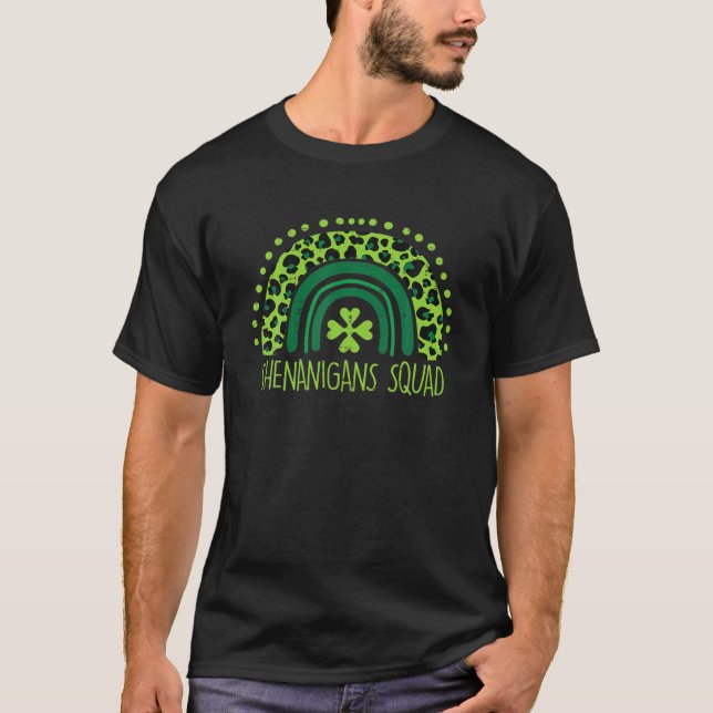 Shenanigans Squad Rainbow Leopard St Patricks Day T-Shirt (Front)