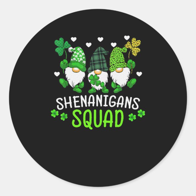 Shenanigans Squad Saint Patricks Day Gnomes  Classic Round Sticker (Front)
