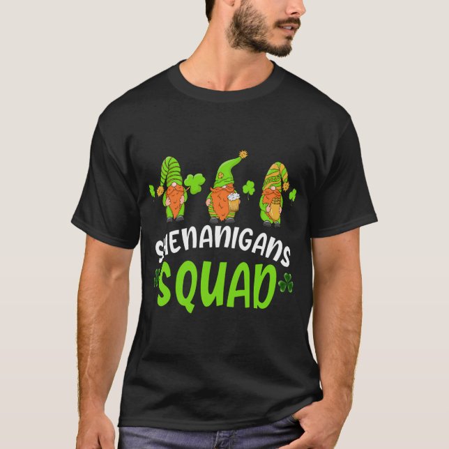 Shenanigans Squad St Patrick's Day Funny Gnomes Gr T-Shirt (Front)