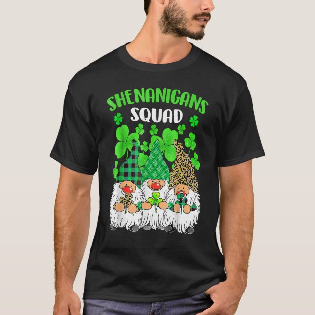 Shenanigans Squad St Patricks Day Gnomes Green Pro T-Shirt (Front)