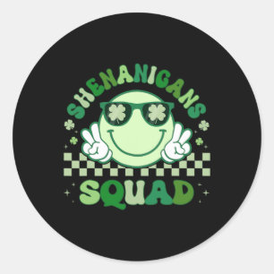 Shenanigans Squad St Patricks Day Hippie Face Gree Classic Round Sticker