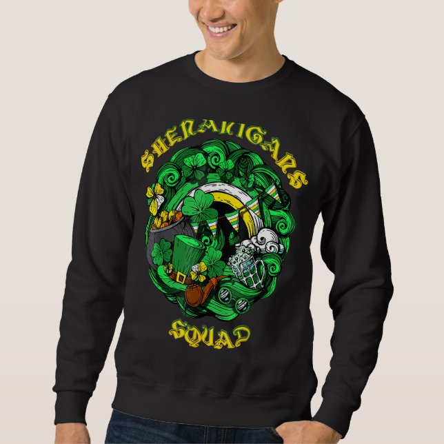 Shenanigans Squad St Patrick's Day Rainbow Shamroc Sweatshirt (Front)