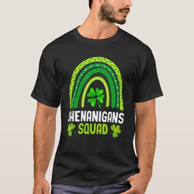 Shenanigans Squad St Patrick's Day Rainbow Shamroc T-Shirt (Front)
