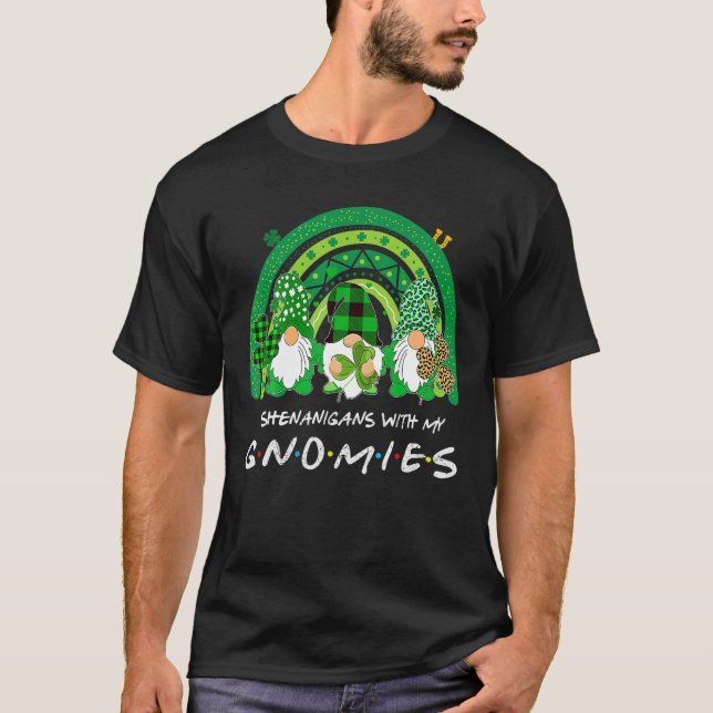 Shenanigans With My Gnomies Funny Rainbow Leopard T-Shirt (Front)