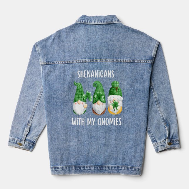 Shenanigans With My Gnomies St Patrick's Day Gnome Denim Jacket (Back)