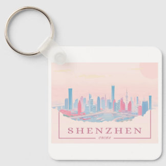Shenzhen China Futuristic Skyline Pastel Travel Key Ring