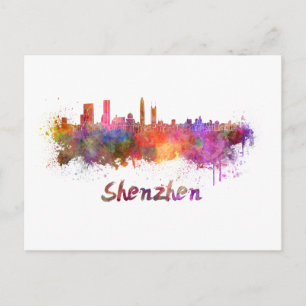 Shenzhen skyline in watercolor postcard