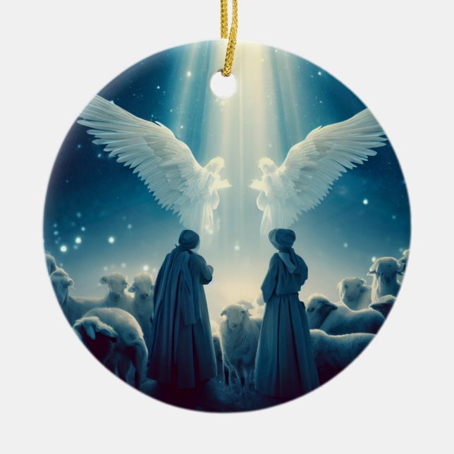 Shepard's watching Christmas  Ceramic Tree Decoration (Front)