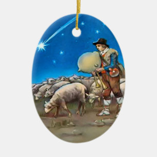 Shepherd and sheep ceramic tree decoration