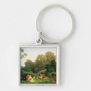 Shepherd and Shepherdess in a German landscape Key Ring