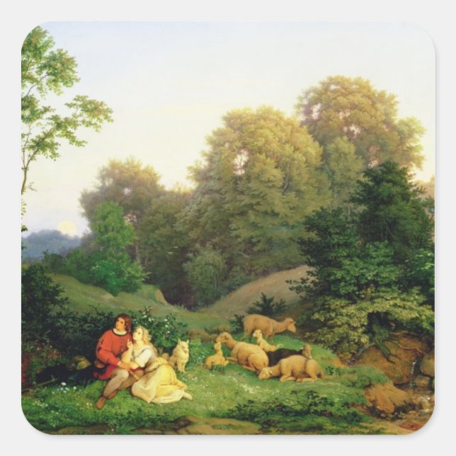 Shepherd and Shepherdess in a German landscape Square Sticker (Front)
