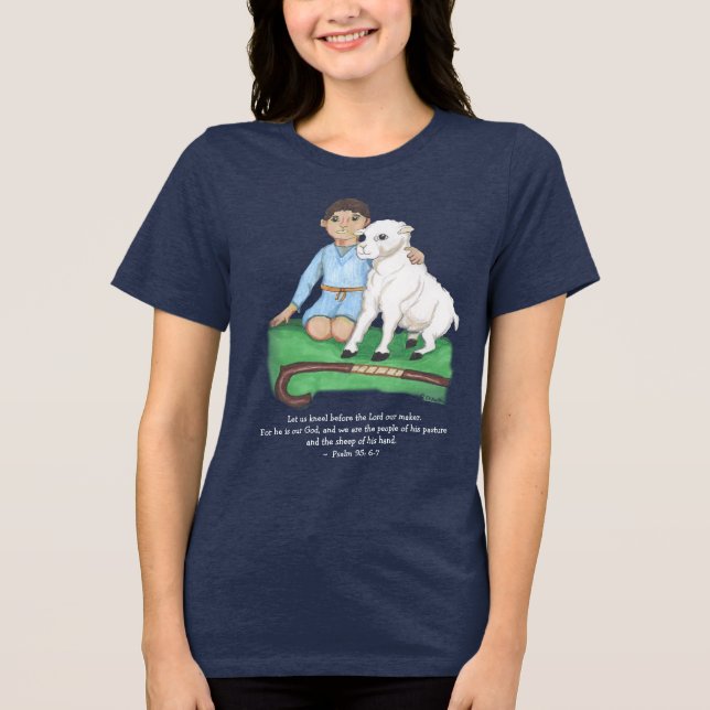 Shepherd boy and lamb psalm Christian T-Shirt Tri-Blend Shirt (Front)