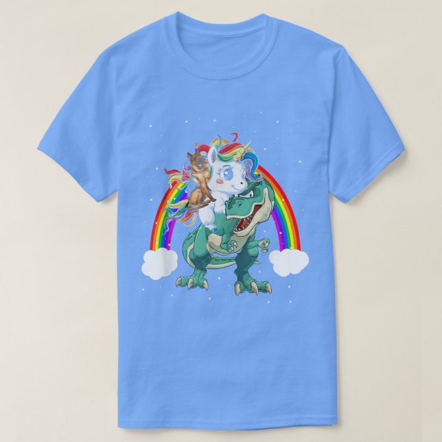 Shepherd Dog Unicorn Riding Dinosaur Tre Funny Chr T-Shirt (Design Front)