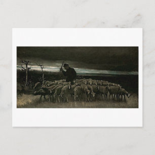 Shepherd, Flock of Sheep Van Gogh Fine Art Postcard