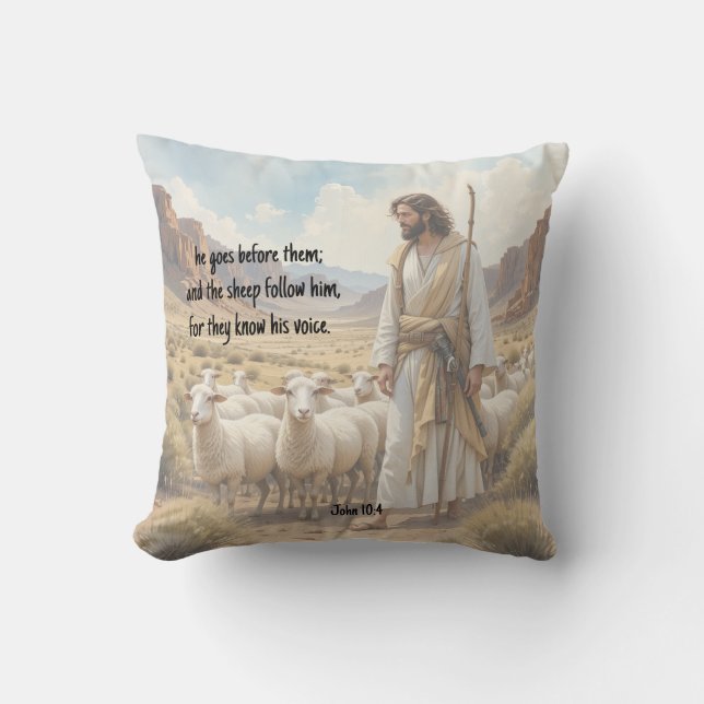 Shepherd goes before them Bible Scripture Cushion (Front)
