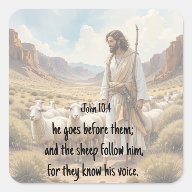 Shepherd goes before them Bible Scripture Square Sticker (Front)