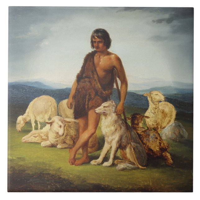 Shepherd in a Rural Landscape Tile (Front)