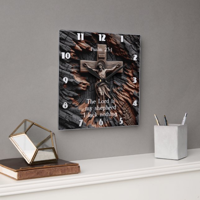 Shepherd’s Light: Psalm 23:1 Square Wall Clock (Office)