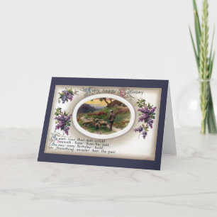 Shepherd, Sheep and Lilacs Vintage Birthday Card