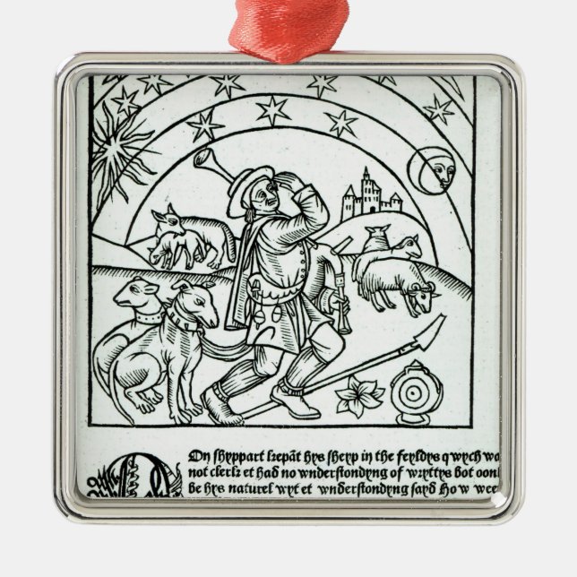 Shepherd under Sun, Moon and Stars Metal Tree Decoration (Front)