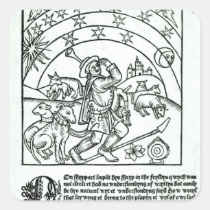 Shepherd under Sun, Moon and Stars Square Sticker