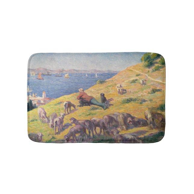 Shepherd With His Sheep Watching the Sea Bath Mat (Front)