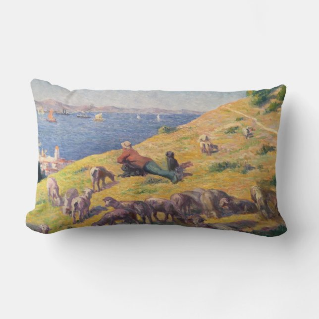 Shepherd With His Sheep Watching the Sea Lumbar Cushion (Front)