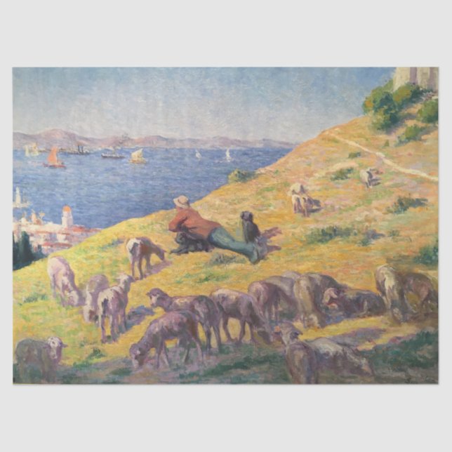 Shepherd With His Sheep Watching the Sea Tissue Paper (Front)