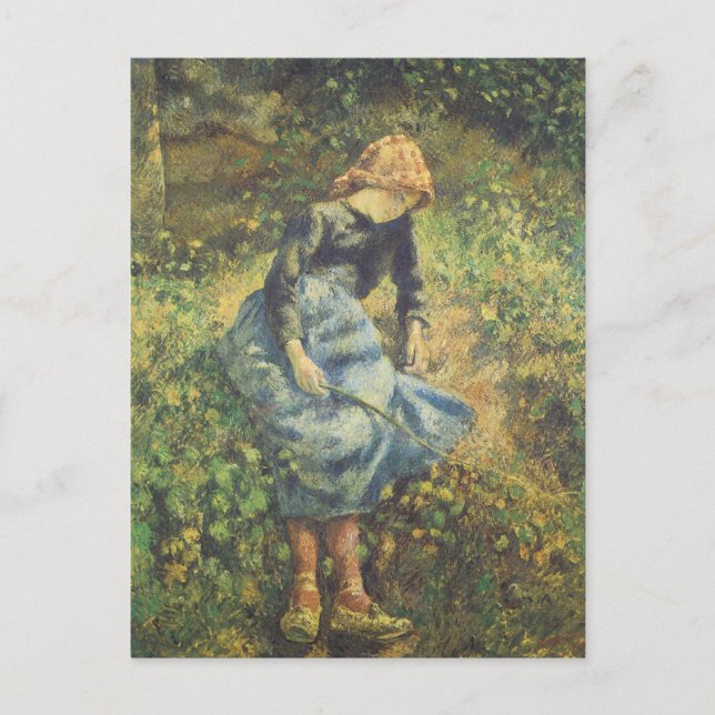 Shepherdess by Camille Pissarro, Vintage Fine Art Postcard (Front)