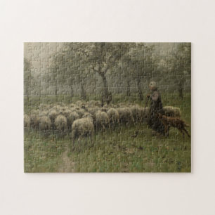 Shepherdess with a Flock of Sheep, Anton Mauve Jigsaw Puzzle