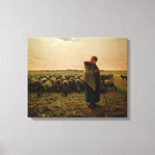 Shepherdess with her Flock, 1863 Canvas Print