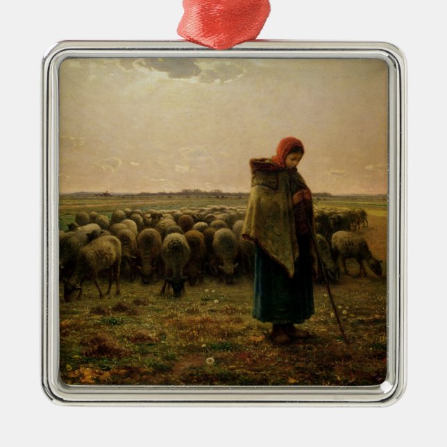 Shepherdess with her Flock, 1863 Metal Tree Decoration (Front)