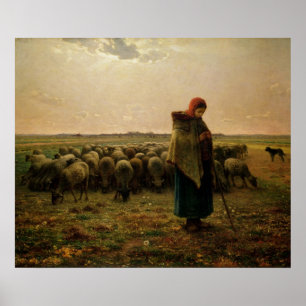 Shepherdess with her Flock, 1863 Poster