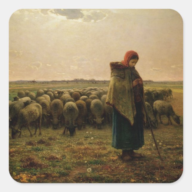 Shepherdess with her Flock, 1863 Square Sticker (Front)