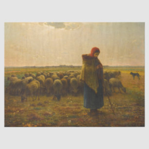 Shepherdess with her Flock by Jean-Francois Millet Tissue Paper