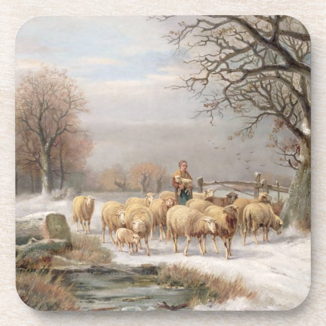 Shepherdess with her Flock in a Winter Landscape ( Coaster (Front)