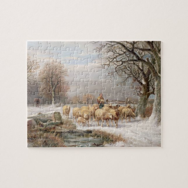 Shepherdess with her Flock in a Winter Landscape ( Jigsaw Puzzle (Horizontal)
