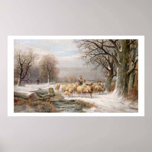 Shepherdess with her Flock in a Winter Landscape ( Poster (Front)