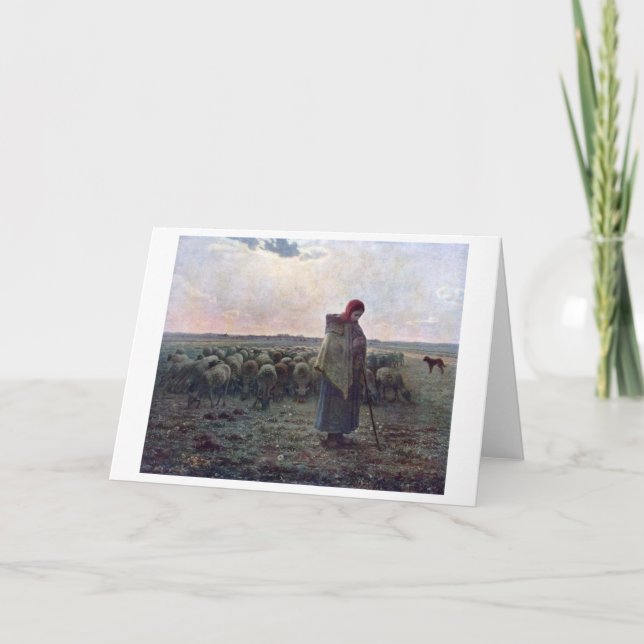 Shepherdess with Her Flock, Jean-Francois Millet Card (Front)