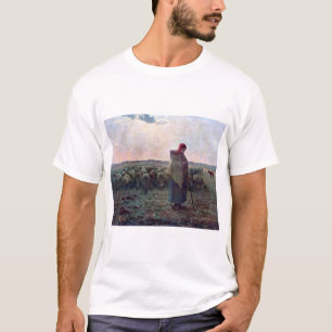 Shepherdess with Her Flock, Jean-Francois Millet T-Shirt