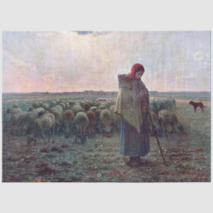 Shepherdess with Her Flock, Jean-Francois Millet Tissue Paper