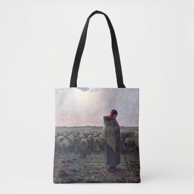 Shepherdess with Her Flock, Jean-Francois Millet Tote Bag (Front)