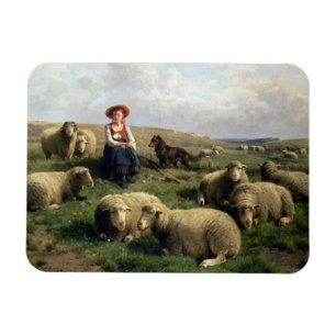 Shepherdess with Sheep in a Landscape Magnet