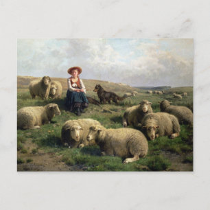 Shepherdess with Sheep in a Landscape Postcard